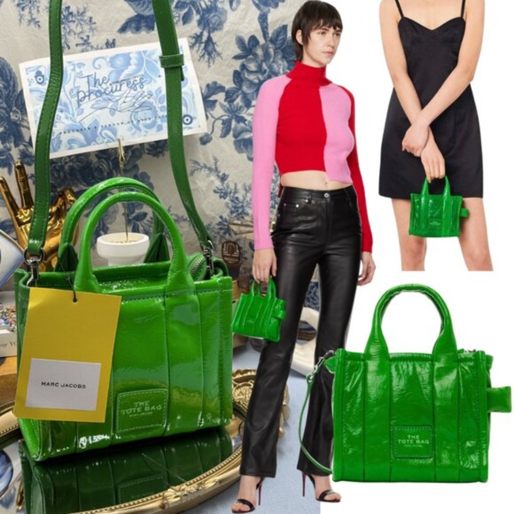 Marc Jacobs Nwt 'The Shiny Crinkle Mini' Tote Bag, Fern Green